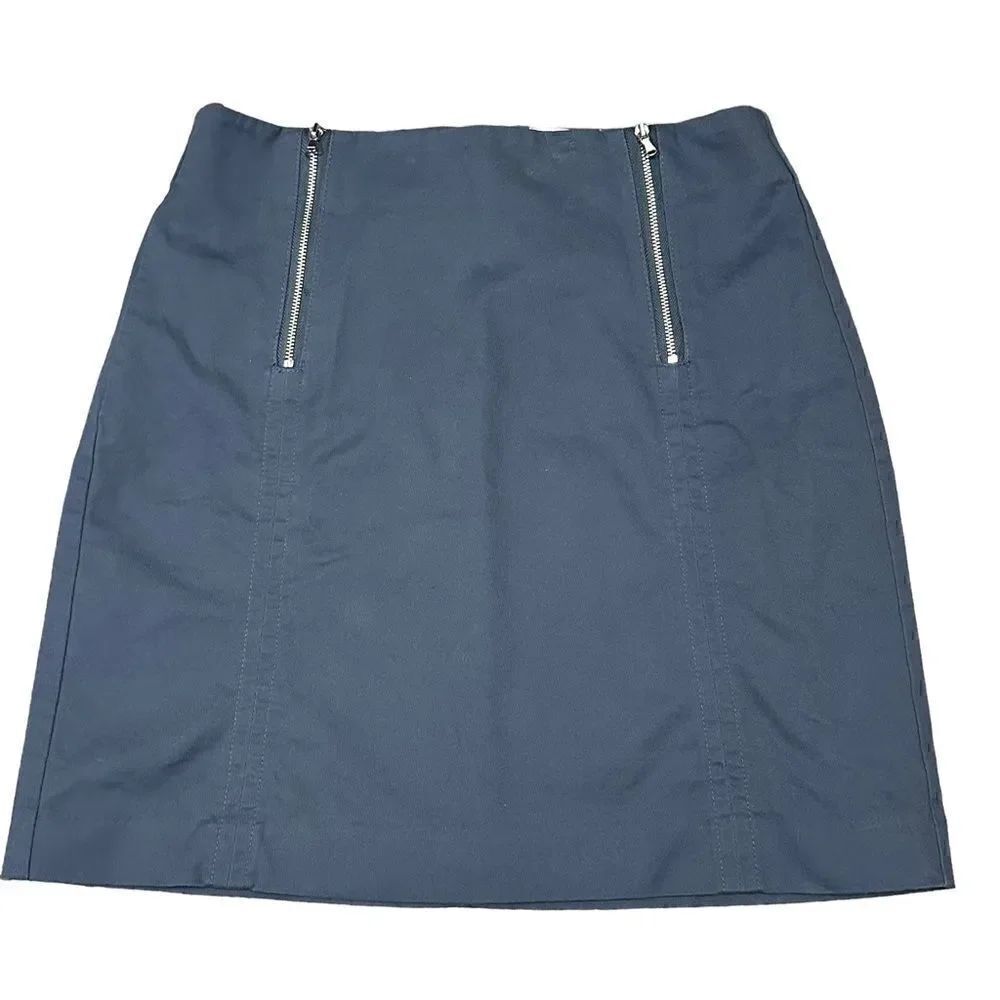 Loft Solid Blue Double Front Zip Shift Skirt